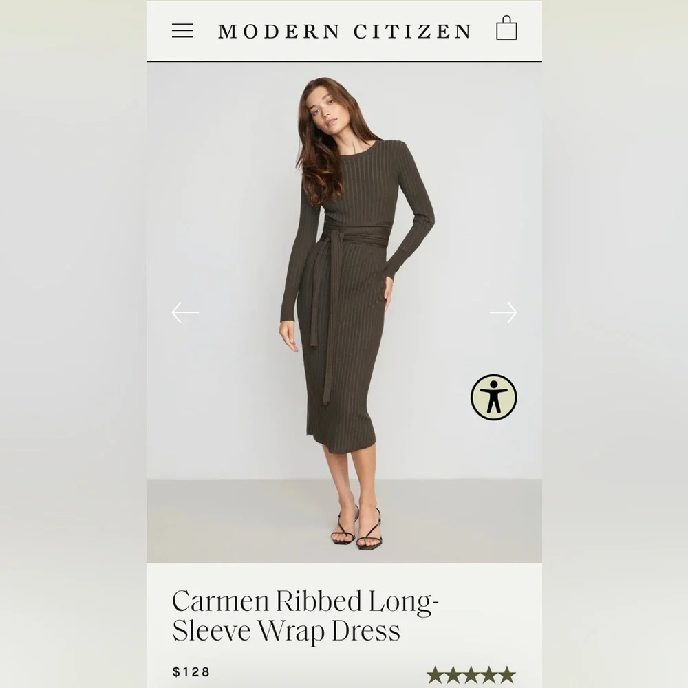Modern Citizen- Carmen Ribbed Long-Sleeve Wrap Dress (brown) - Picture 7 of 8